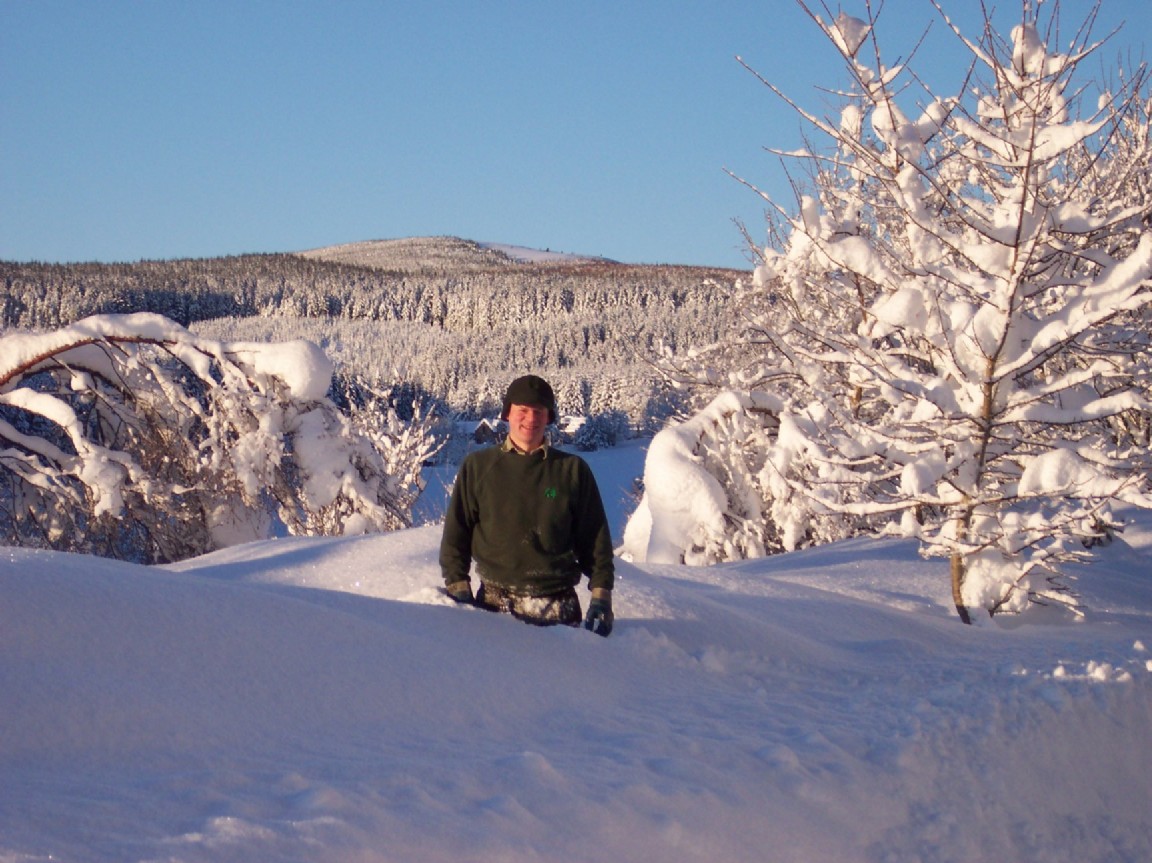 Calum Skinner in Clashindarroch Forest snow