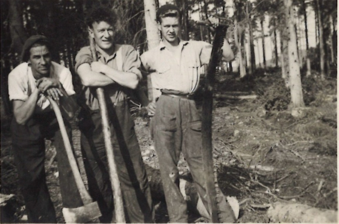 Axe and crosscut saw felling team