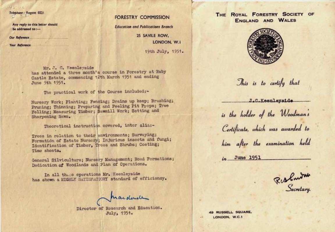 Raby Castle 1951 Course Certificates