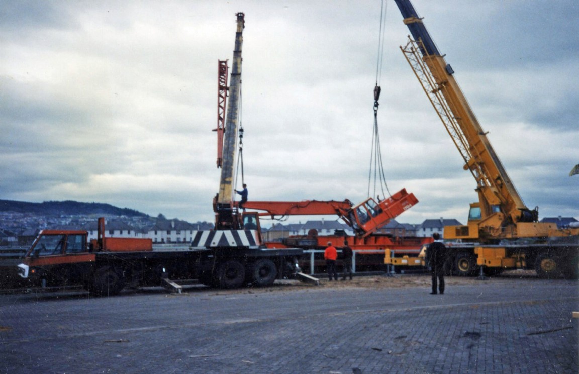 Recovery of broken loader from pulp boat c.1990