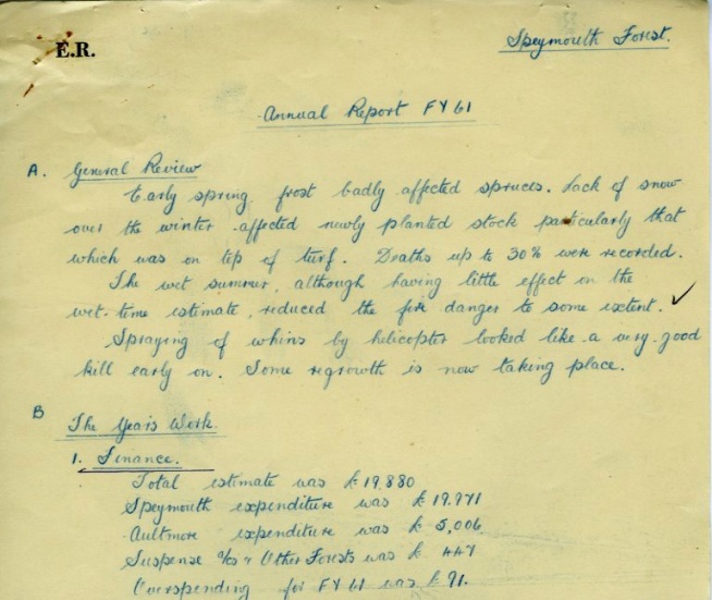 Annual report Speymouth Forest 1961