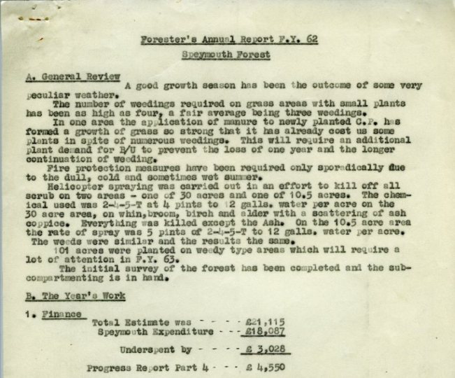 Annual report Speymouth Forest 1962
