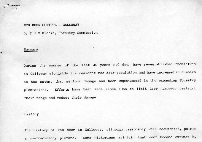 Red Deer Control &mdash; Galloway