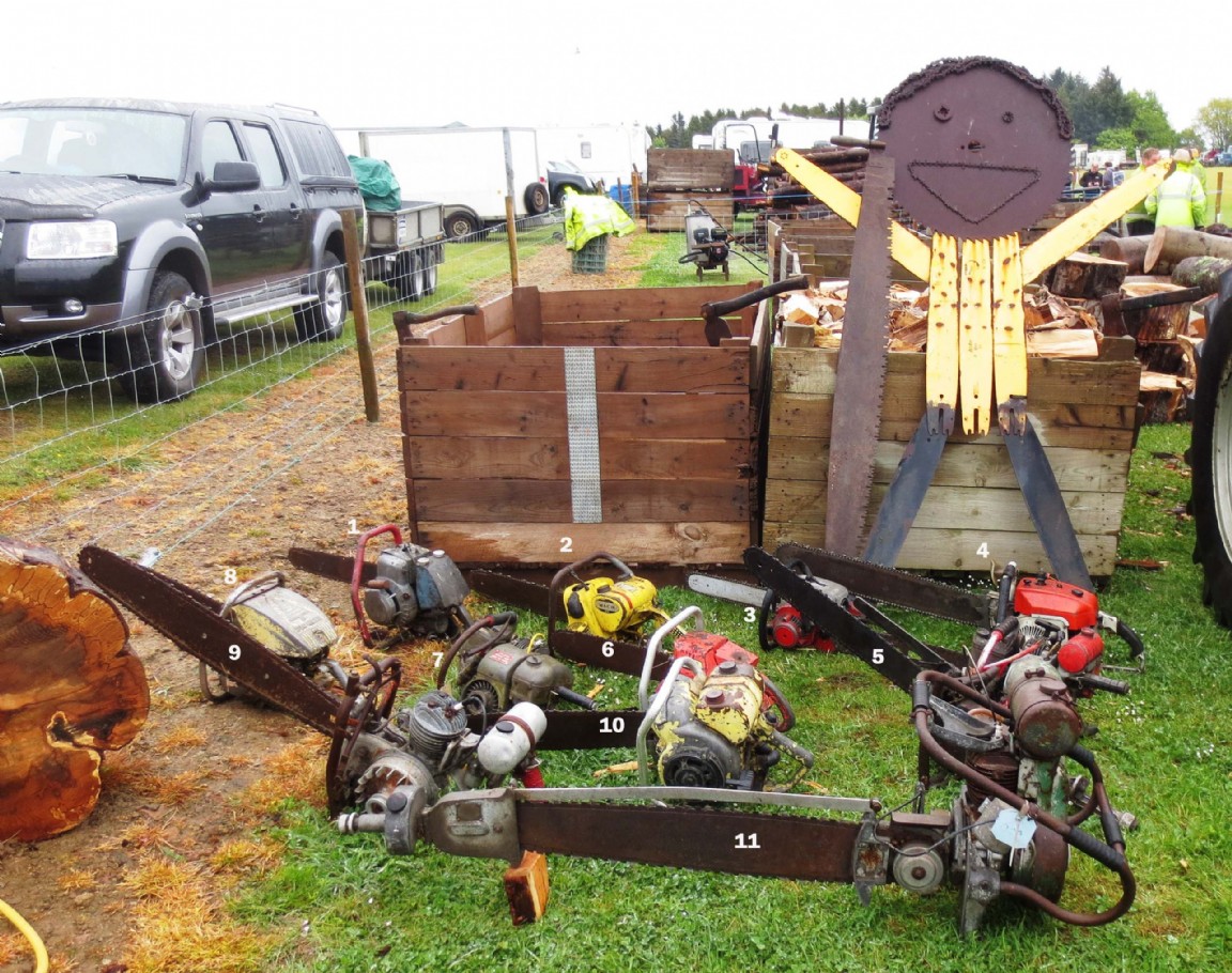 Collection of old chainsaws