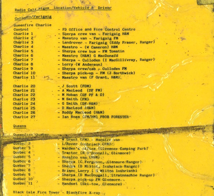 Radio call signs-Inverness Forest District1990