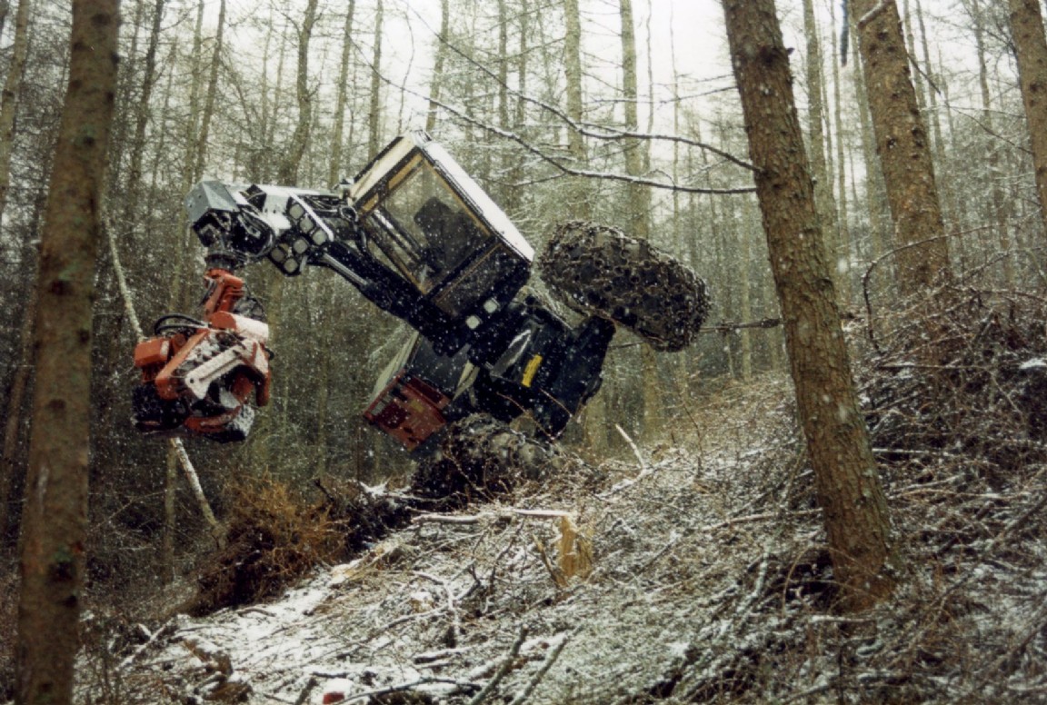 Harvester being uprighted at Elibank Forest  