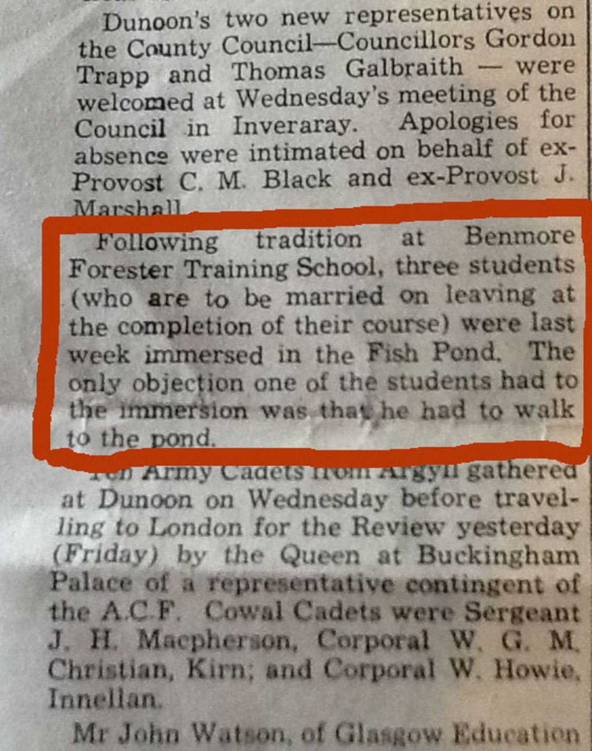 Dunoon Standard July 1960 - Noteworthy events!