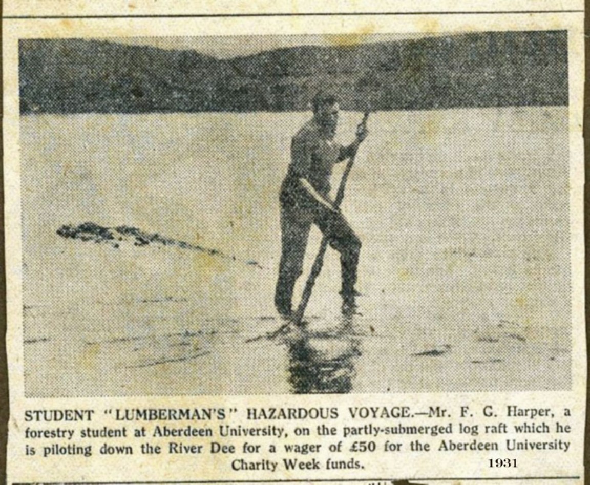 Frank Harper on the River Dee log raft � 1931