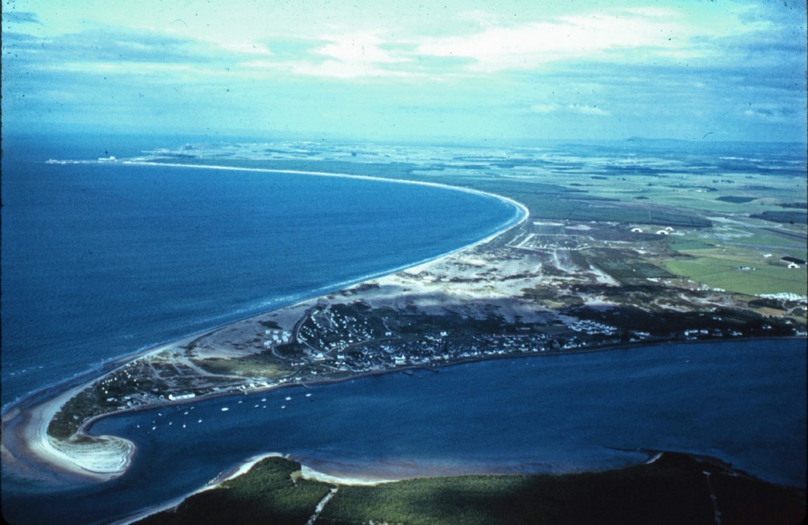 Aerial view of Findhorn Village and Roseisle Forest
