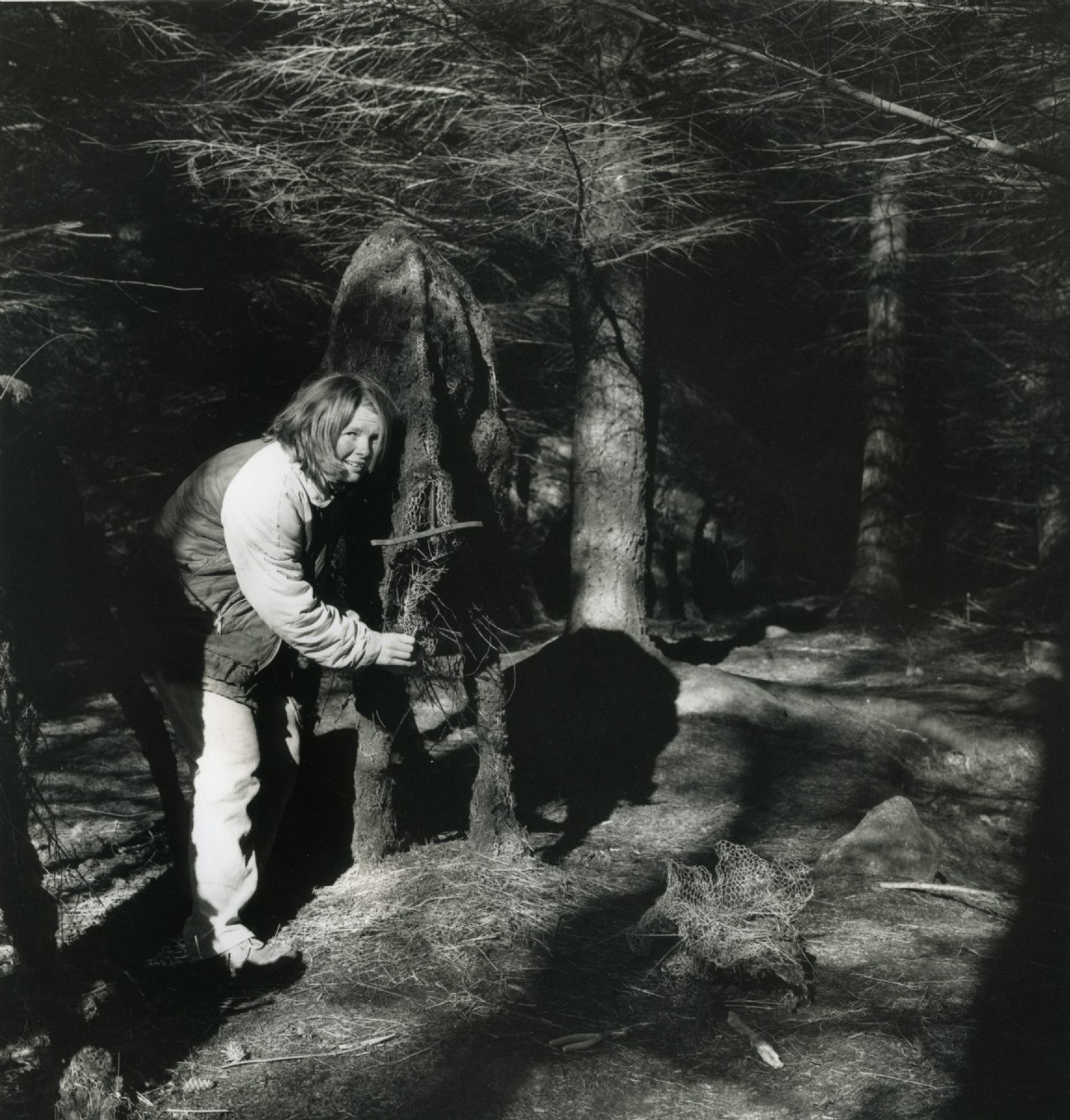 Sally Matthews at work on her Bison in Tyrebagger Forest, Aberdeen