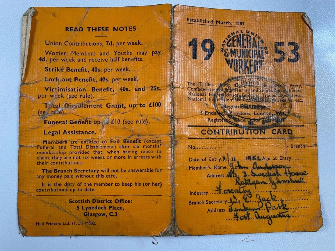 Trade Union Membership and Payment Record Card � John Anderson
