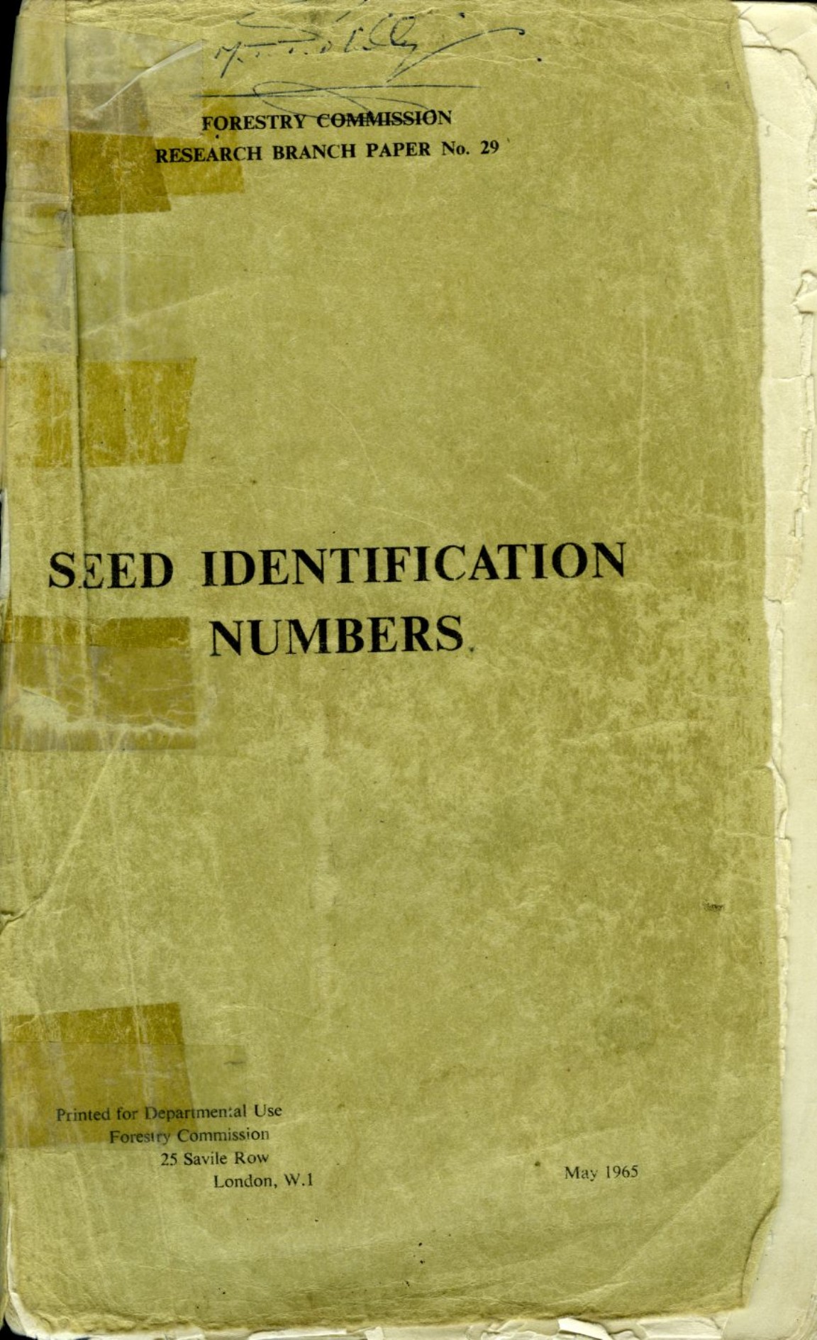 Seed Identification Numbers � Forestry Commission Research Branch Paper No 29 - 2nd Section