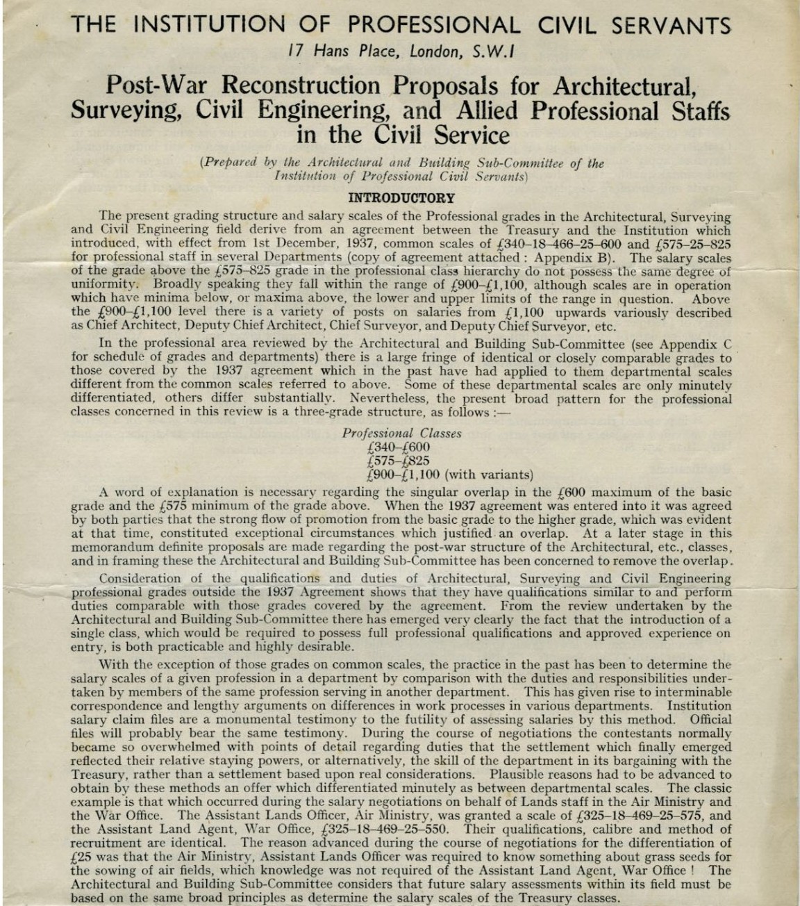 Institute of Professional Civil Servants � Post war salary reconstruction