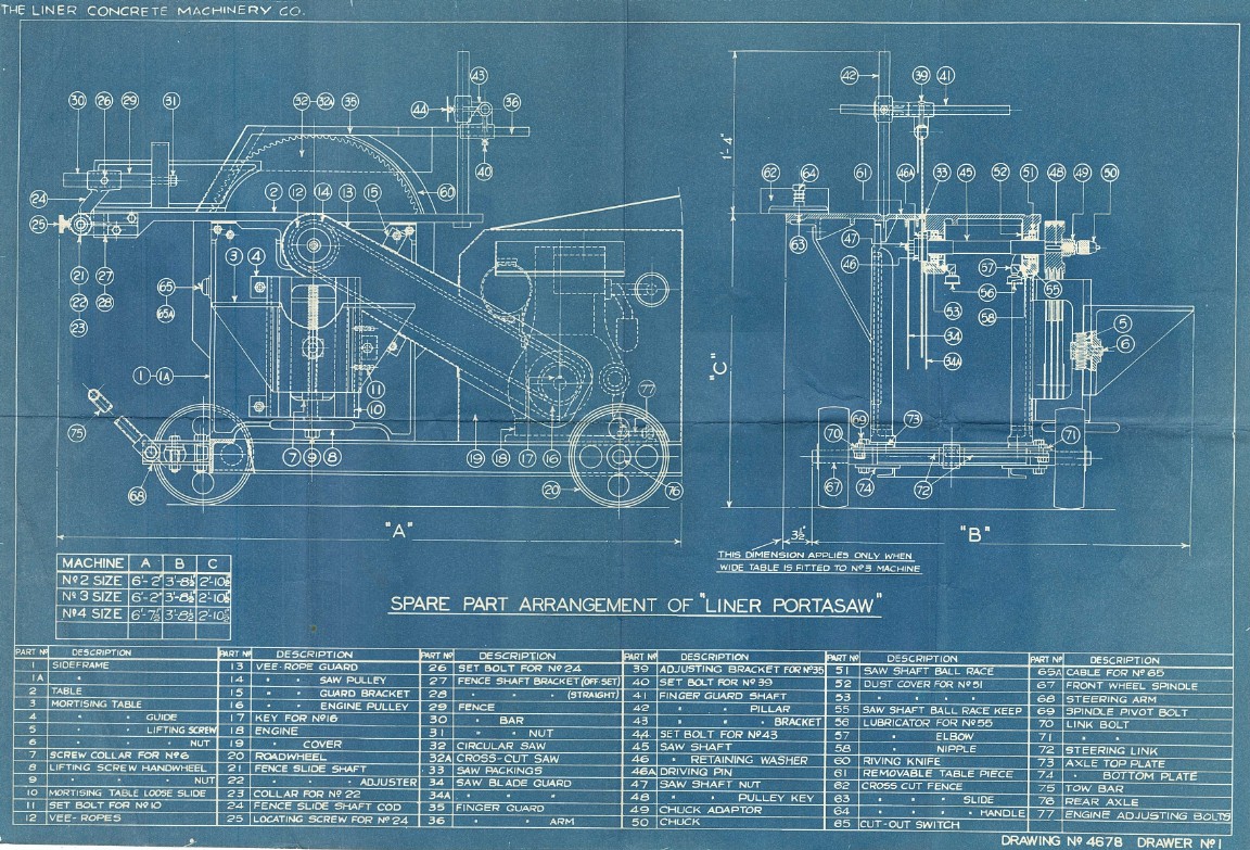 LINER 'PORTASAW' SPARE PARTS ARRANGEMENT DRAWING