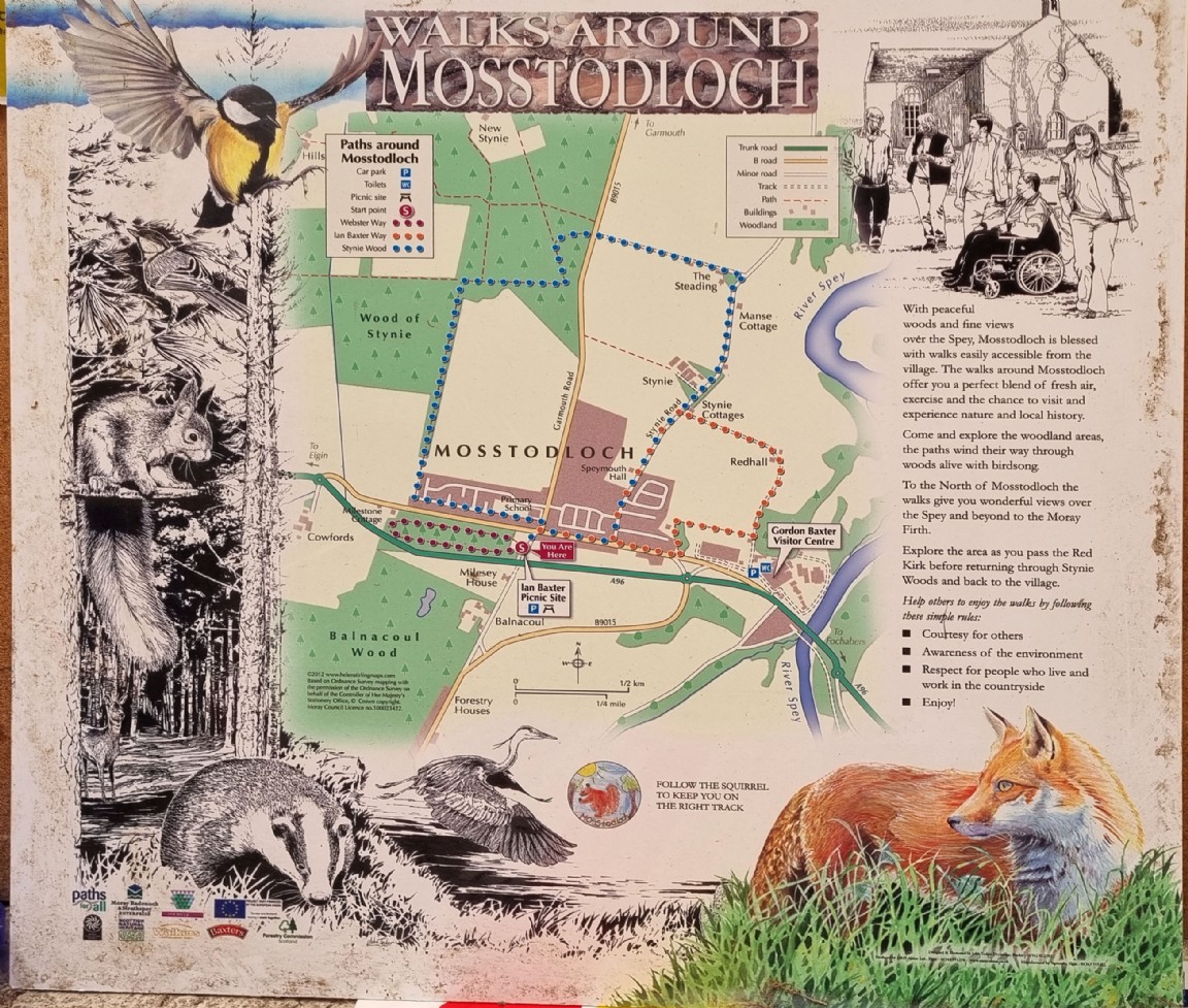 Community project sign for village of Mosstodloch