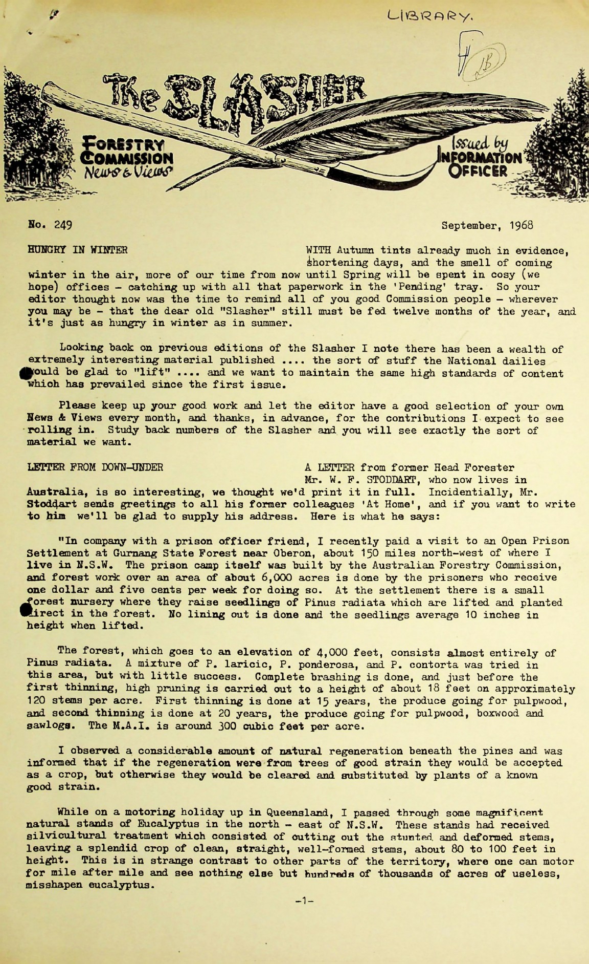 Slasher Magazine Summary: Publication No. 249 - September 1968 