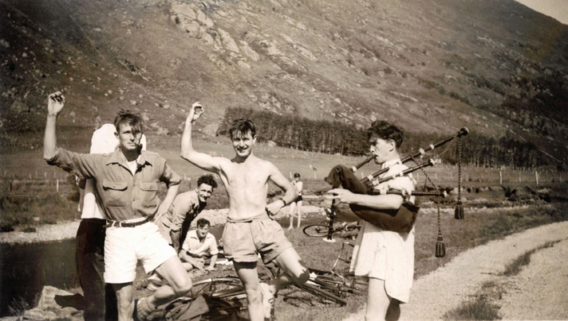 Benmore Forestry Students relaxing on riverside in 1949