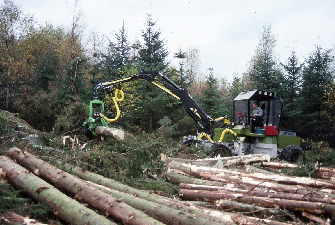 Tohr Harvester  working at Balbraidie, Kincardine Forest District 1990