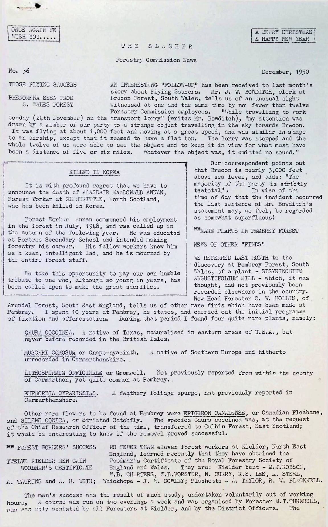 Slasher Magazine Summary: Publication No. 36 � December 1950