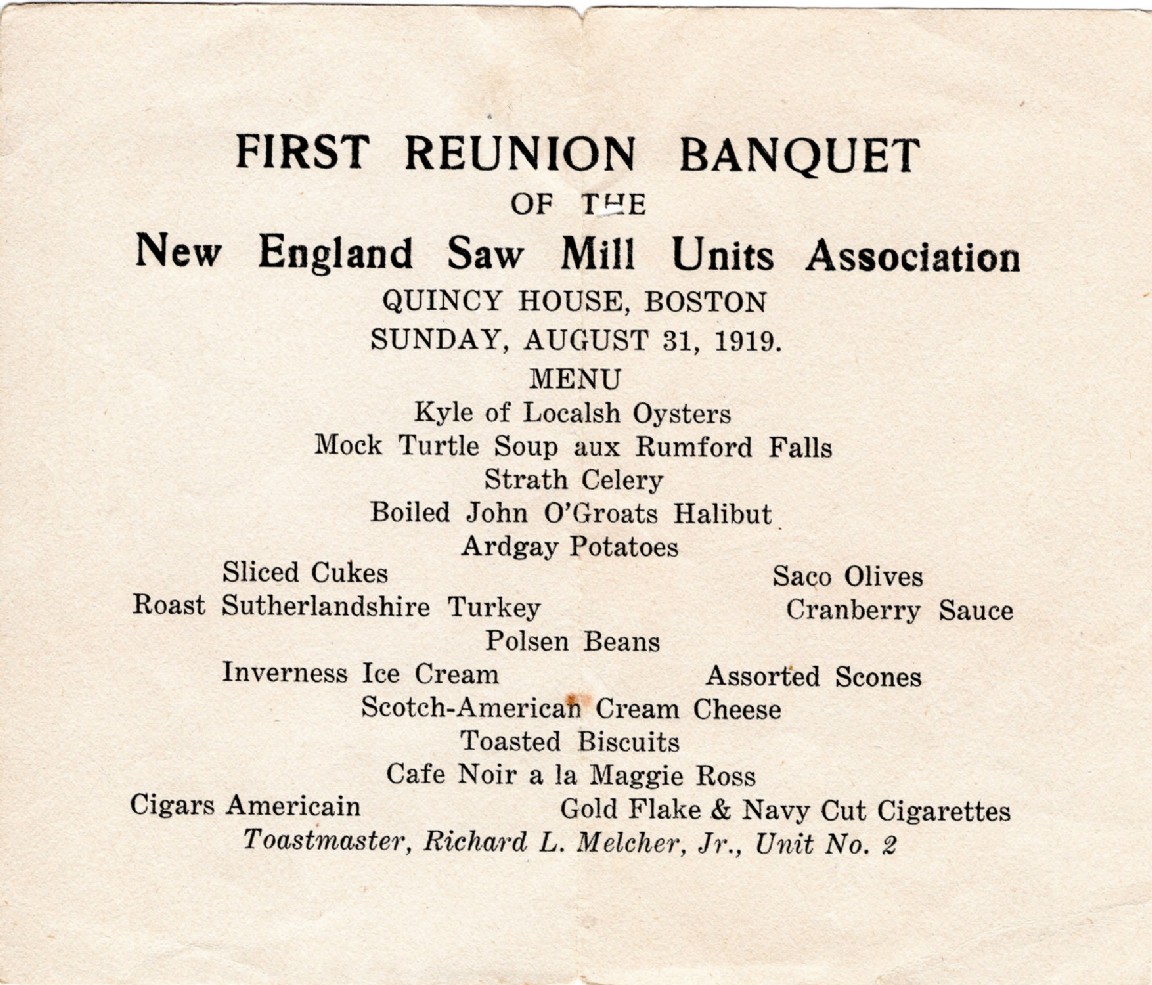 Maine USA � Mill Unit no 2 in Scotland June 1917 to June 1918 � Reunions 1919 and 1922
