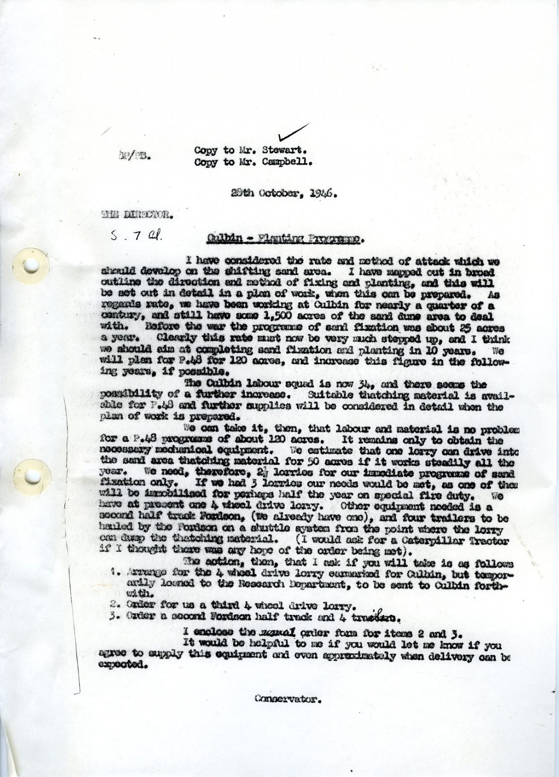 Planting programme change for Culbin Forest 1946 onwards
