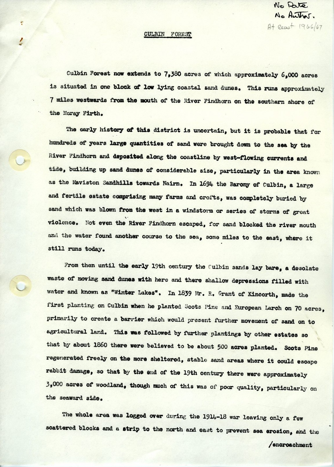 A history of tree planting in the Culbin Forest area