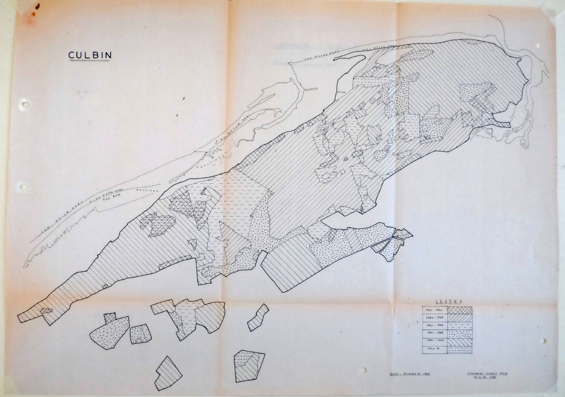 Map of Culbin with forest areas in 10 year age groups 