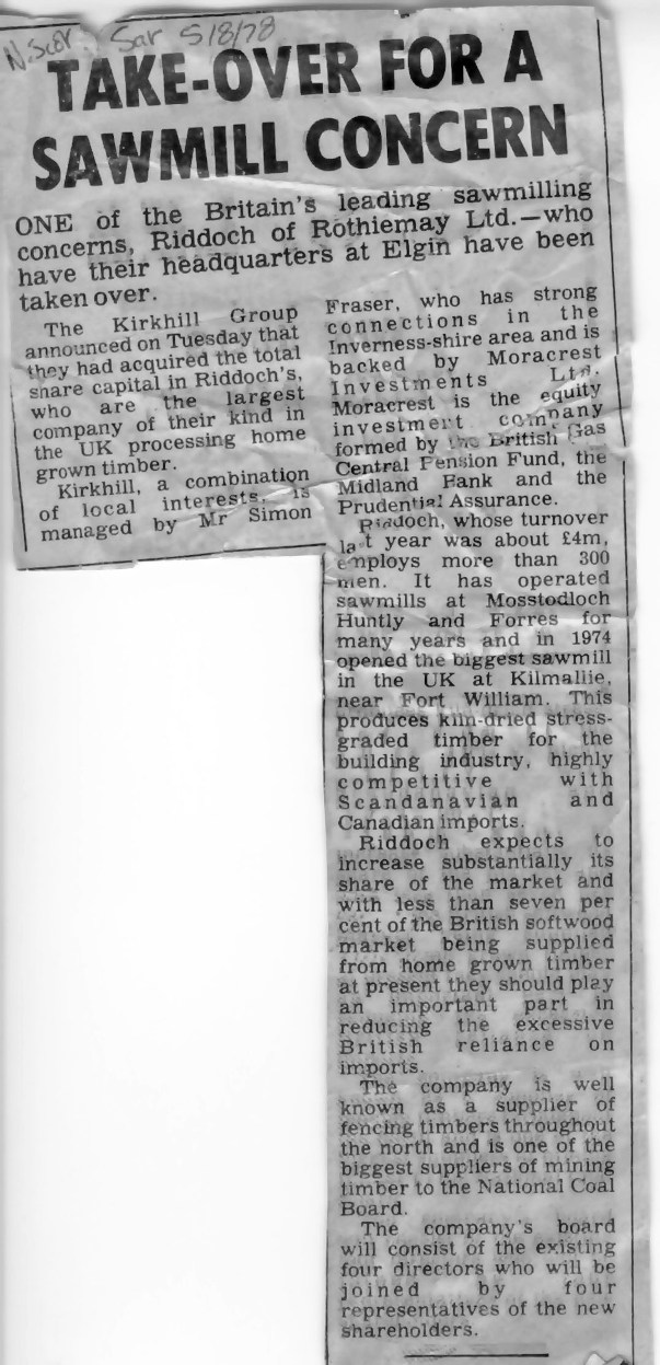 Press info Riddochs of Rothiemay take over