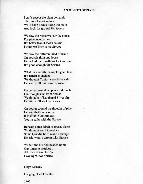 Ode to Spruce by Hugh Mackay, Farigaig 1965