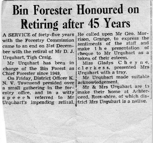 Retirement of Danny Urquhart from the Bin Forest